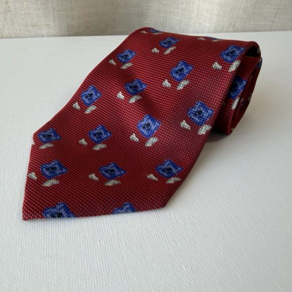 Biella 100% Silk Tie Made in Italy for Britches of Georgetown Red Blue Pattern - Picture 15 of 16